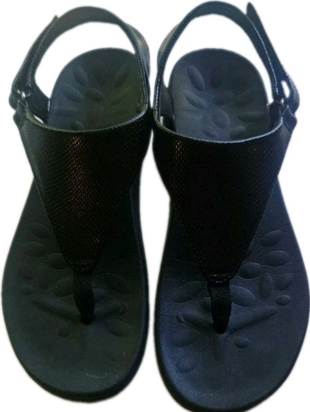 Arch Support Comfort Black Faux Snake Skin Thong Sandal (37/6.5)Adjustable Strap